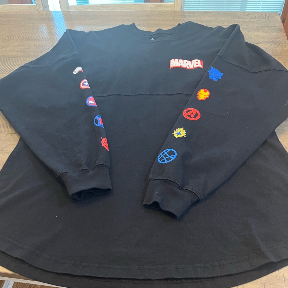 Disney Marvel Spirit Jersey Men's Black Long Sleeve Pullover Crew Neck T Shirt L - Picture 2 of 6